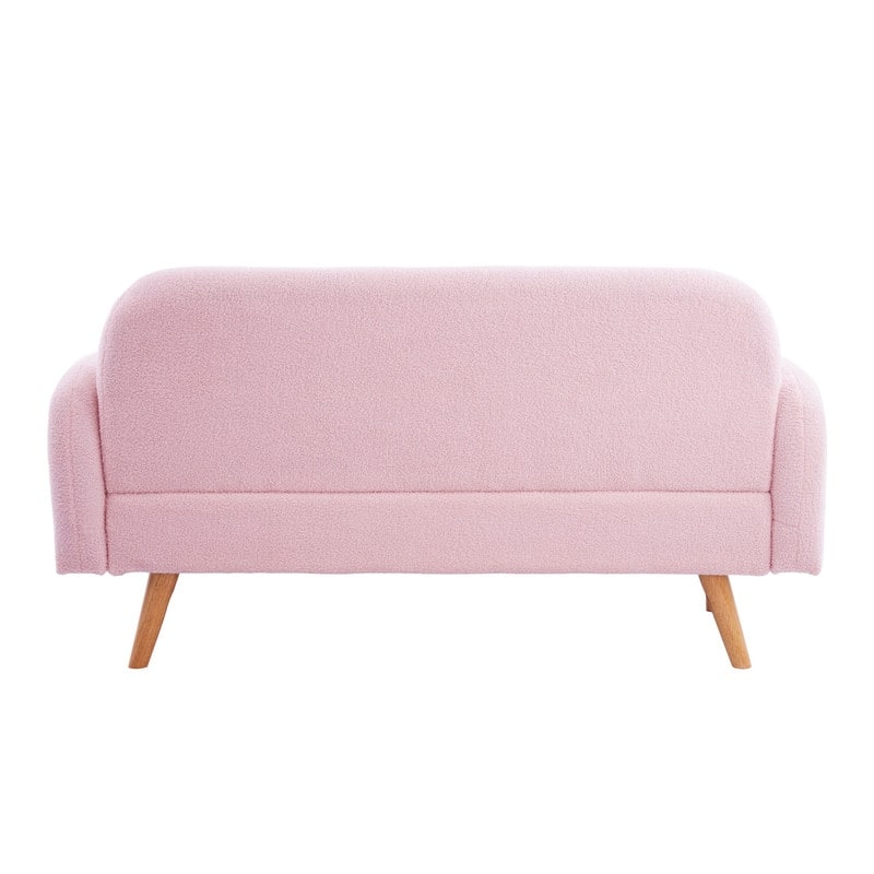 59.1" Square Arm Teddy Velvet Pink Sofa With Three Lumbar Pillows（New）