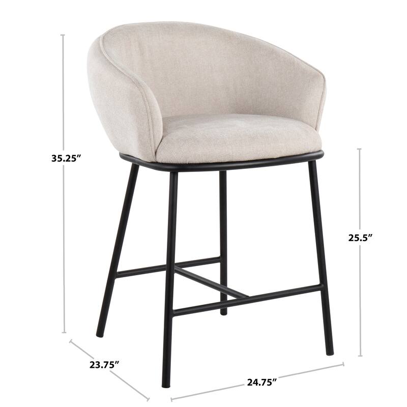 Porch & Den Kacie Counter Stool in Black Steel and Fabric - Set of 2