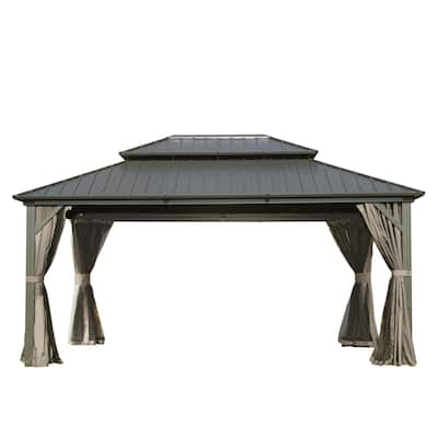 10' X 14' Aluminum Metal Gazebo with Galvanized Steel Double Roof Canopy