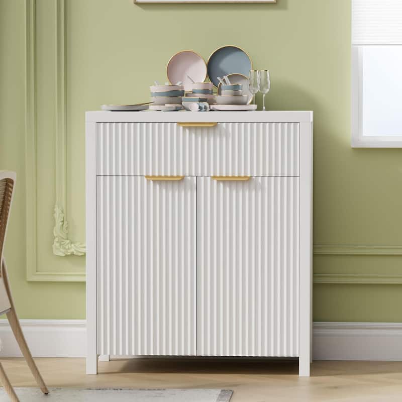 28"Sideboard Kitchen Buffet Cabinet with Drawer and Adjustable Shelf - White