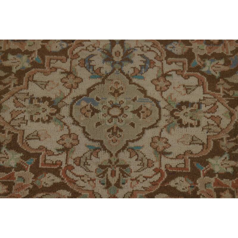 Traditional Mashad Persian Vintage Rug Handmade Orange Wool Carpet - 9'6" x 12'9"
