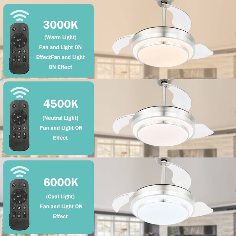 Oaks Aura Modern 36in. LED Light Memory Retractable Ceiling Fan with Light, 6-Speed,Dc Motor Technology, Remote Control