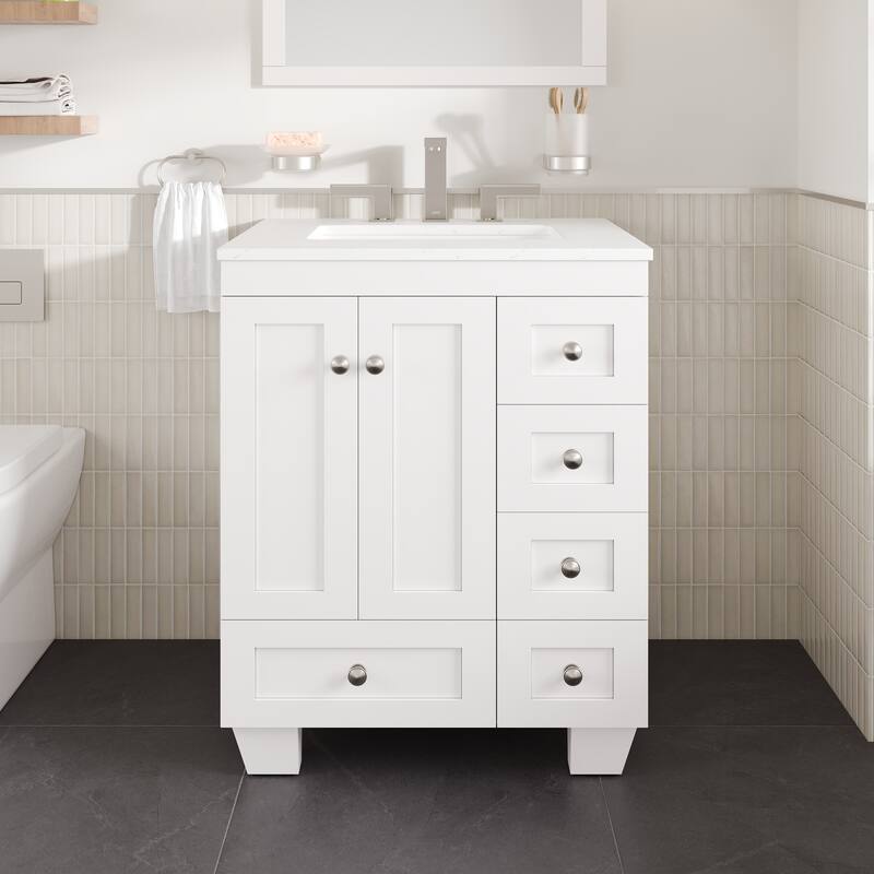 Eviva Acclaim Bath Vanity with Carrara Quartz Top & Undermount Sink - White - 26"