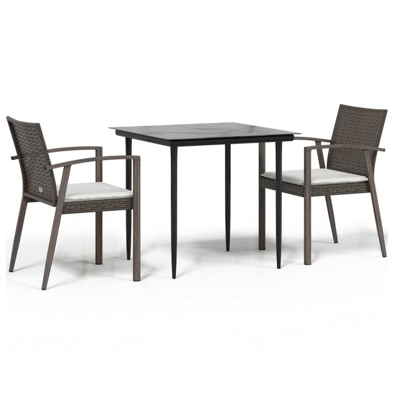 vidaXL Patio Dining Set Table and Chair with Cushions Poly Rattan and Steel