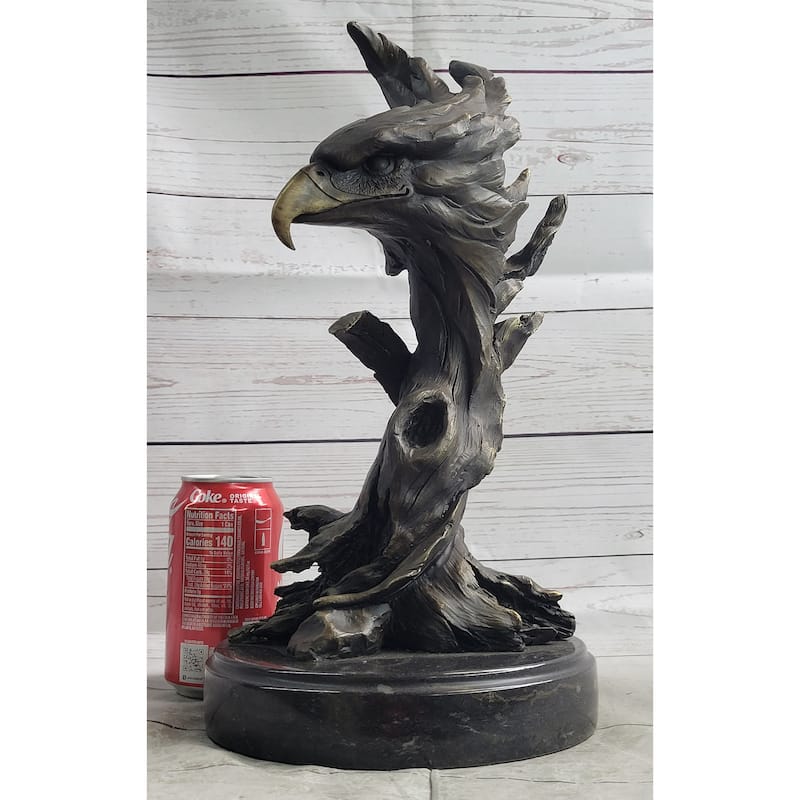 Bald Eagle Head Bust On Tree Bronze Sculpture Statue Figure Decor Signed Original On Marble Base