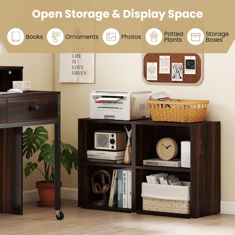 Gymax 2PCS 2-Cube Bookcase Cube Storage Organizer w/ Adjustable Walnut - 17''x11.5''x21.5''