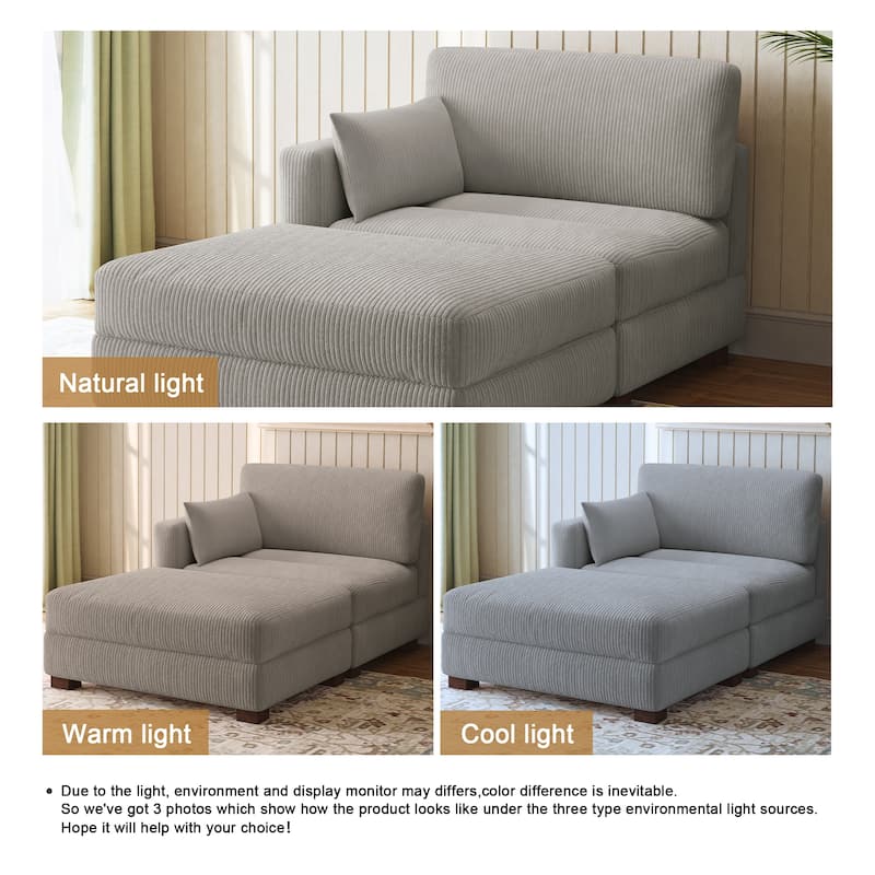 Modern Corduroy Upholstered Sectional Chaise Lounge with Ottoman