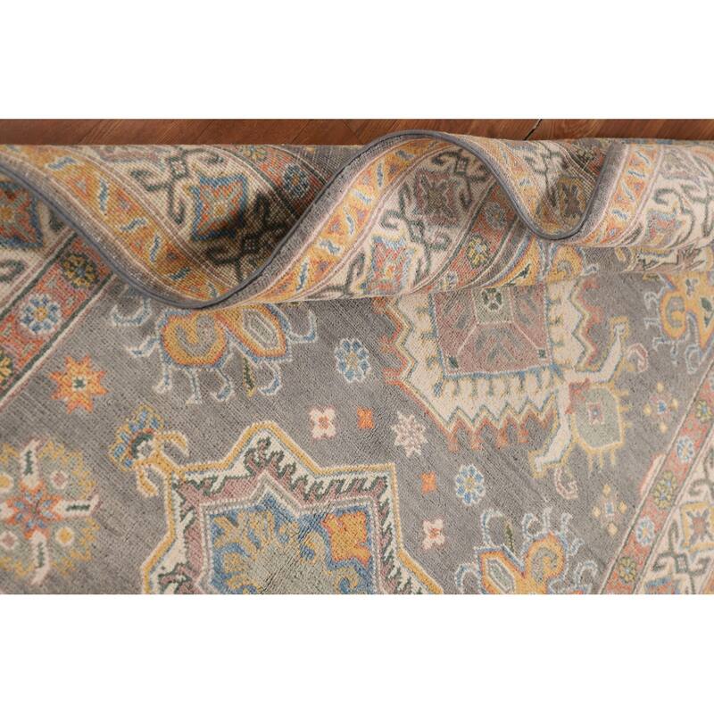 Geometric Grey Kazak Oriental Rug Bedroom Hand-Knotted Wool Carpet - 4'0"x 5'10"