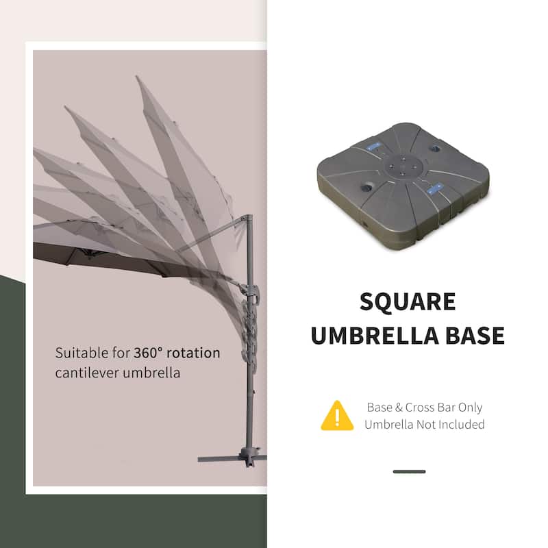 Outsunny Square Cantilever Patio Umbrella Base with 4 Wheels for Easy Moving, Fill with Sand or Water for Security