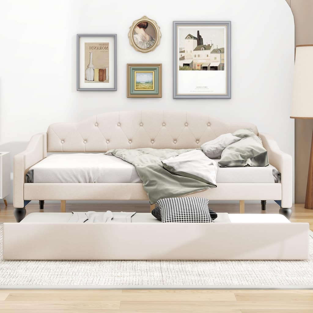 Full Size Upholstered Tufted Daybed with Twin Size Trundle