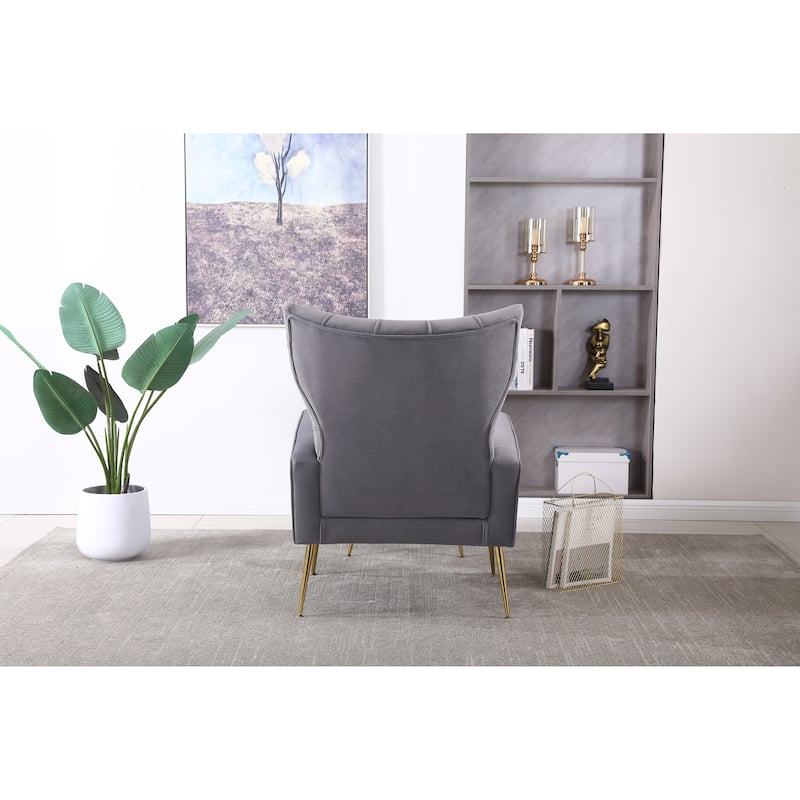 Velvet Lounge Chair Office Chair with Footrest, Black Minimalist Reading Chair Reception Chair with Wing Backrest