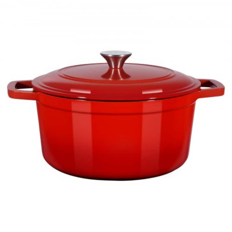 Blue-Red Cast Iron Enameled Dutch Oven 6QT for Baking and Cooking - Red