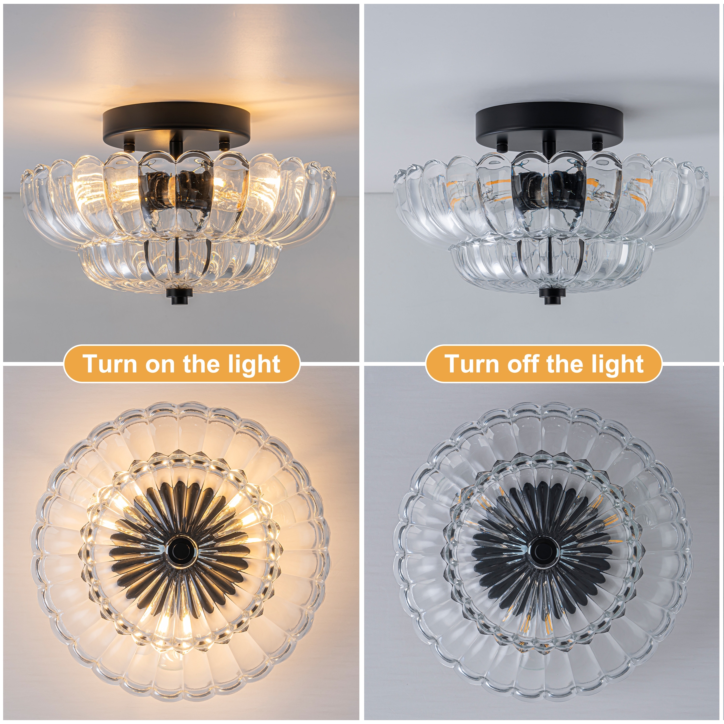 Starsky Modern 3-light Glass Semi Flush Mount Ceiling Light - On