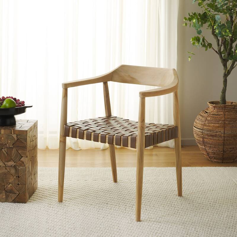 SAFAVIEH Diana Solid Wood & Leather Accent Chair (Fully Assembled) - W22" x D21" x H29" - 22Wx21Dx29H