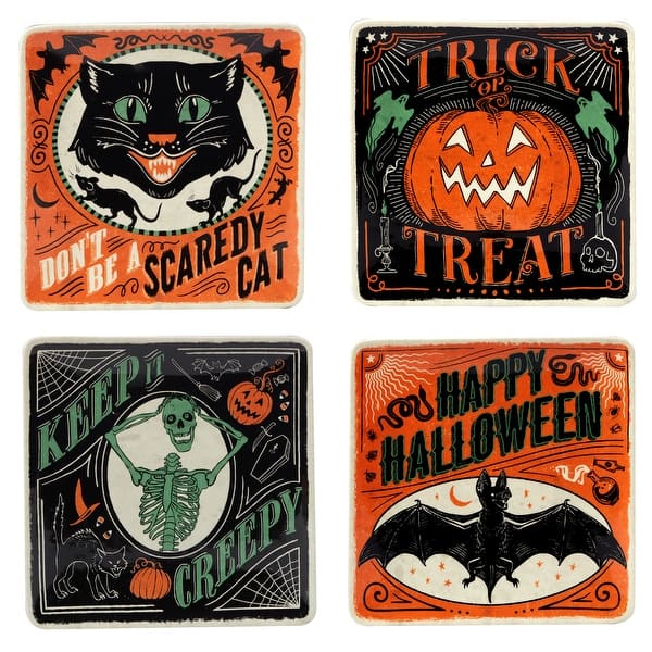 slide 2 of 7, Certified International Scaredy Cat 8.5-inch Dessert/Salad Plates, Set of 4 Assorted Designs - 8.5" x 8.5" x 0.75"