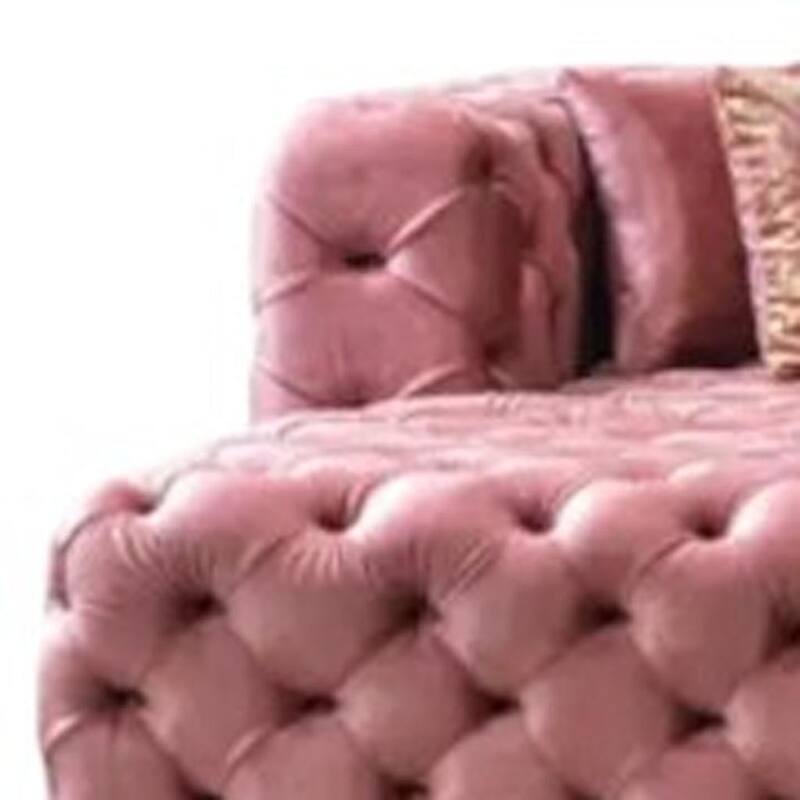 HomeRoots Tufted Pink Velvet Modular U Shaped Sofa and Chaise Sectional With Toss Pillows