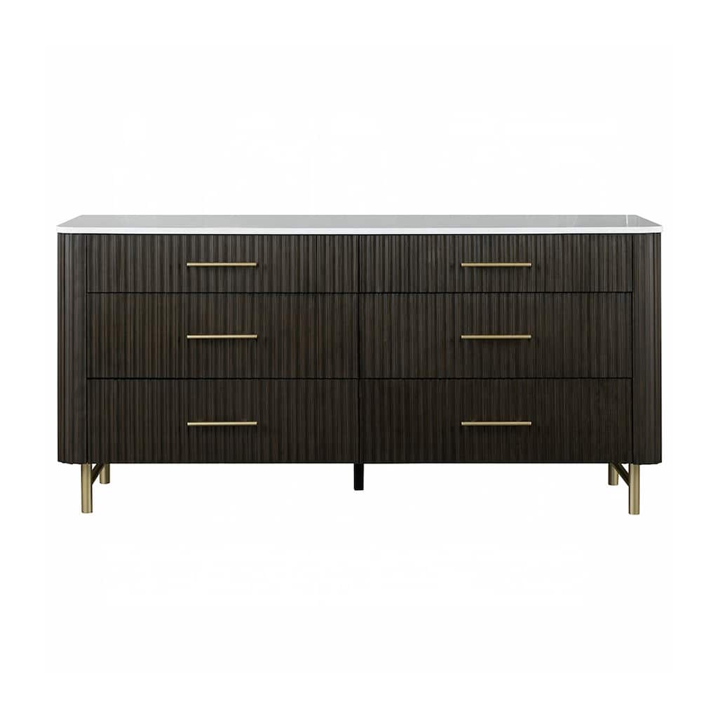 6 Drawers Wooden Dresser with Faux Marble Top in Espresso Finish