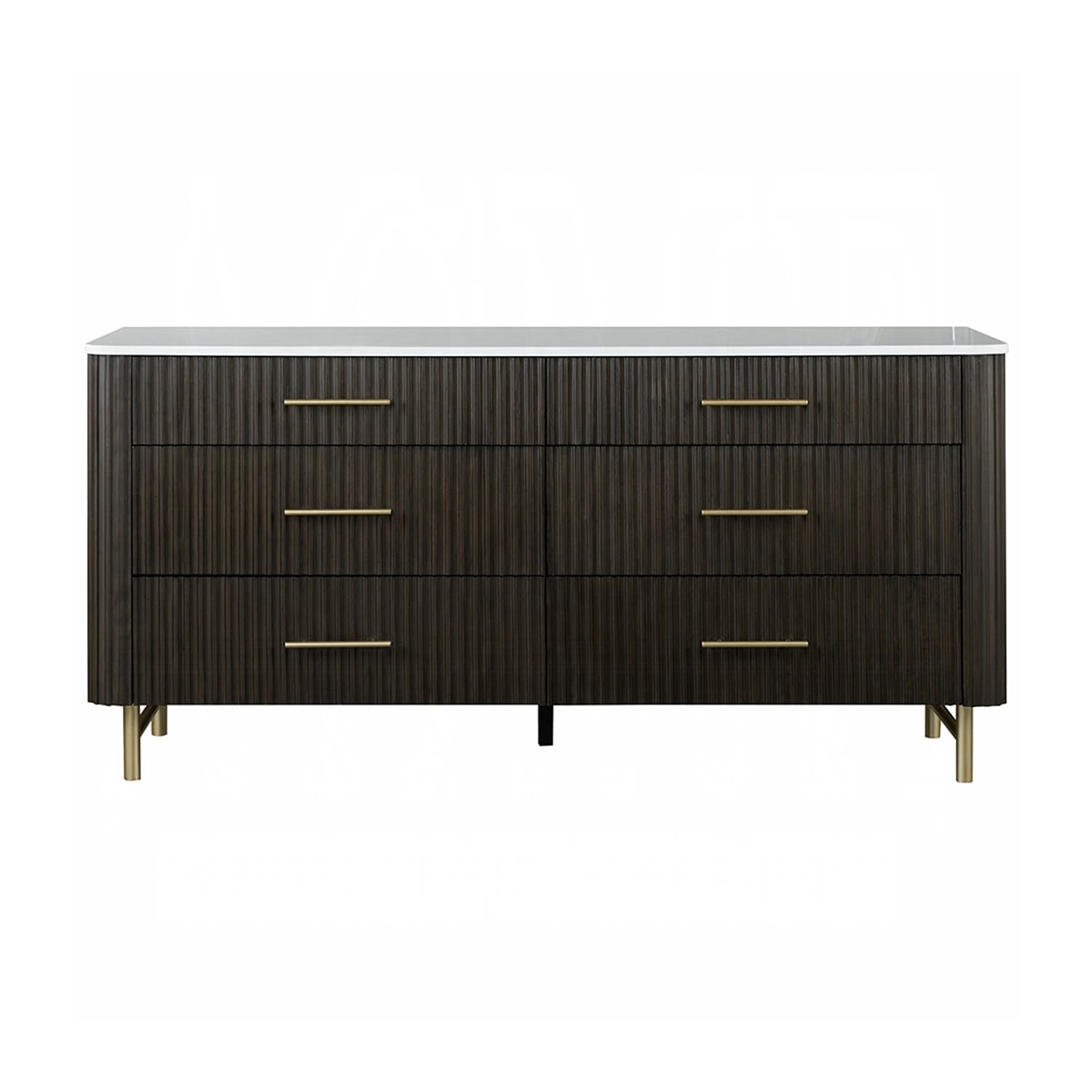 6 Drawers Wooden Dresser with Faux Marble Top in Espresso Finish