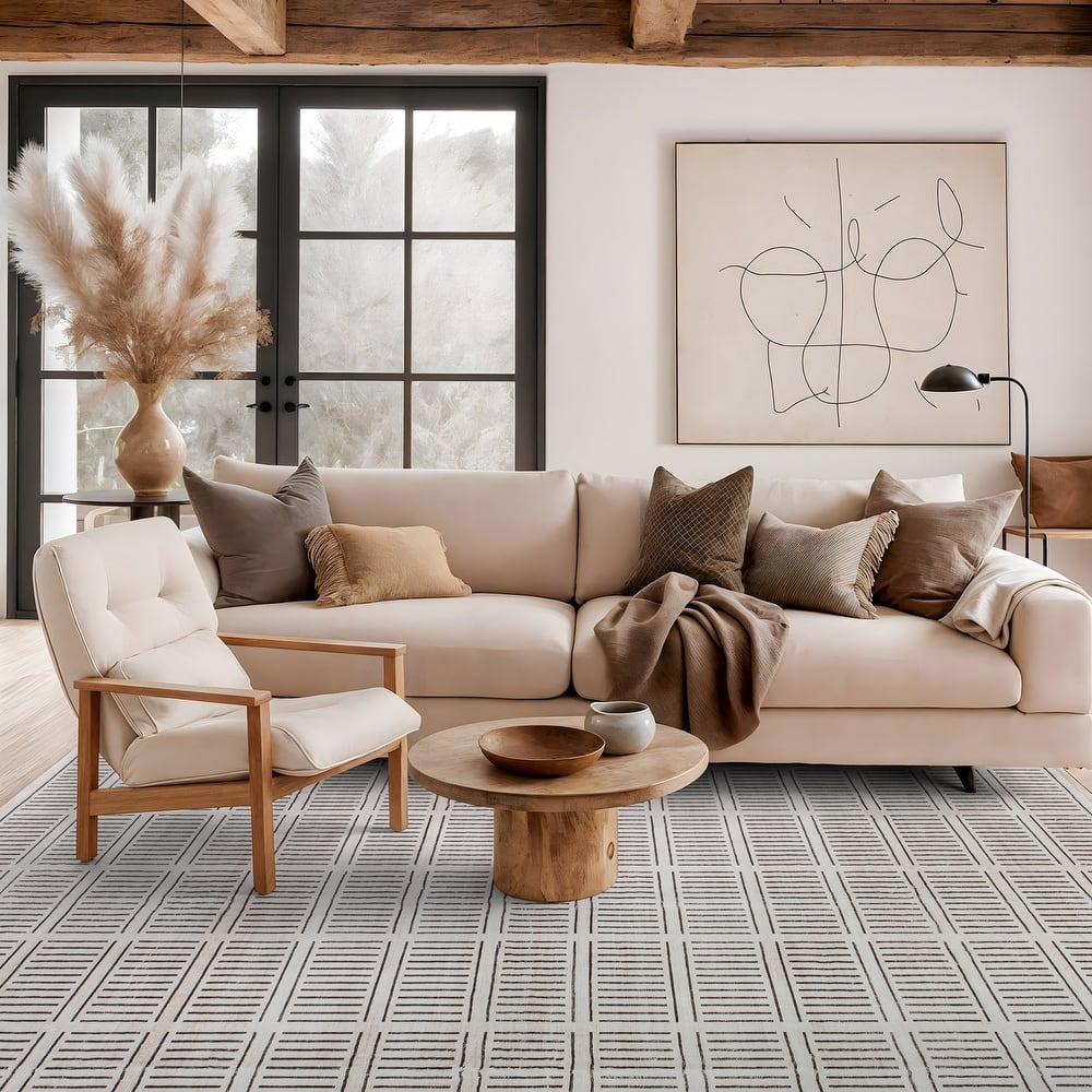 World Rug Gallery Bohemian Stripe Lines Washable Non-Slip Area Rug.