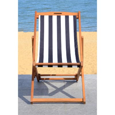 SAFAVIEH Outdoor Living Loren Foldable Sling Chair - Black / White (Set of 2) - 23.62" W x 41.34" D x 34.25" H