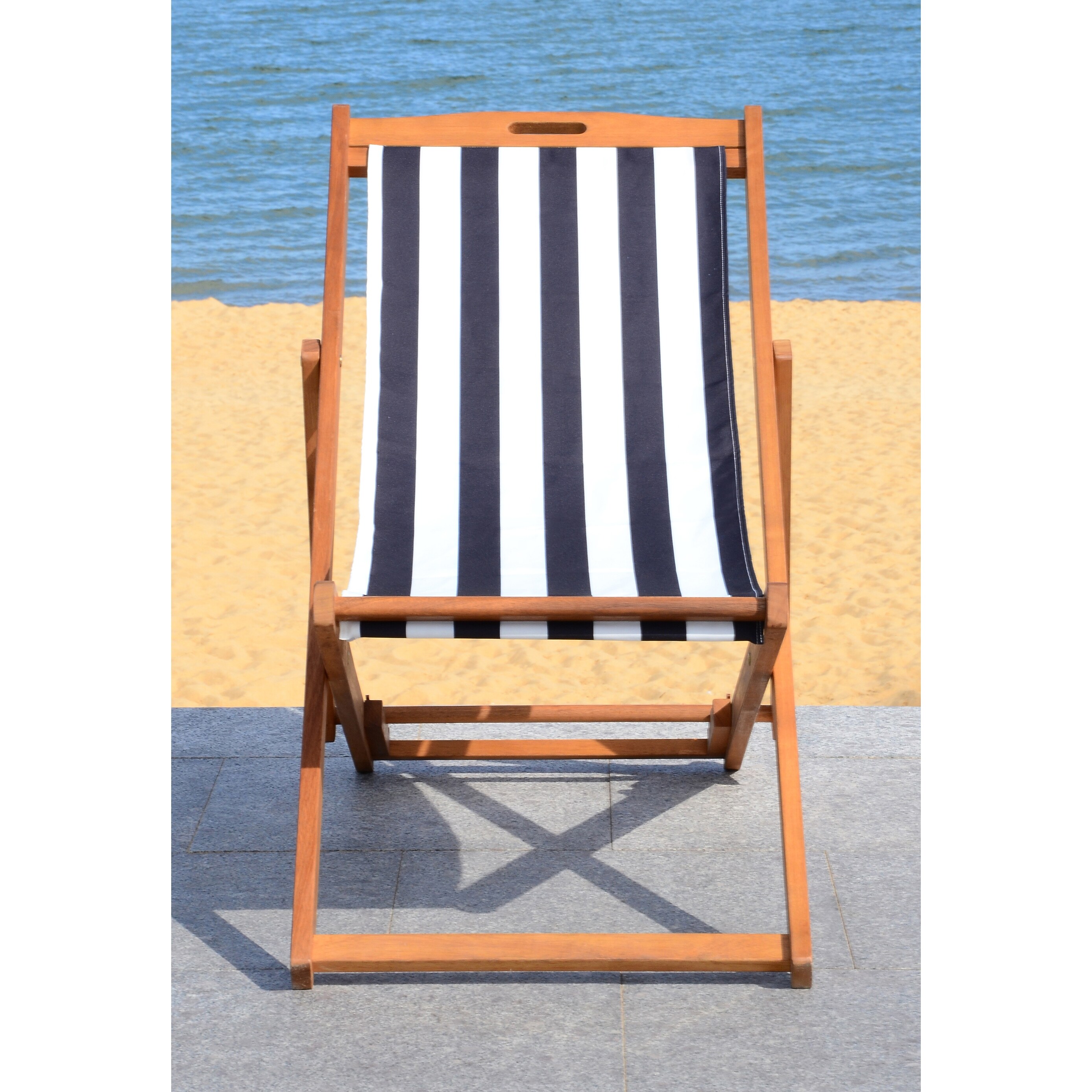 SAFAVIEH Outdoor Living Loren Foldable Sling Chair Black White