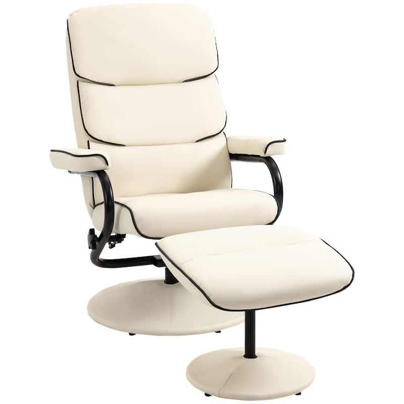 HOMCOM Recliner Chair with Ottoman, Swivel PU Leather High Back Armchair w/ Footrest Stool, 135° Adjustable Backrest