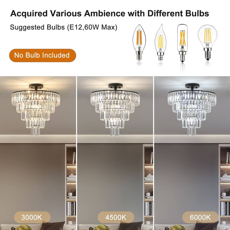 Gold Crystal Chandeliers,5-Tier Round Semi Flush Mount Chandelier Light Fixture, Luxury Ceiling Lighting for Living Room Dining