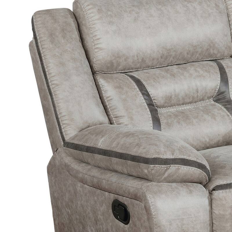 Tye 77 Inch Glider Manual Recliner Loveseat, Gel Foam, Taupe Faux Leather