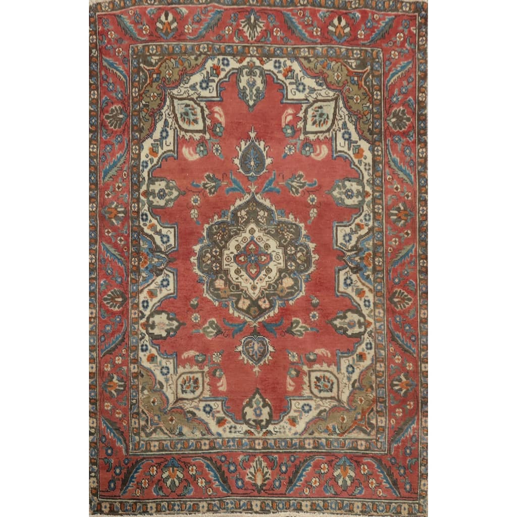 Hand Knotted Oriental 100% Wool Carpet Traditional Floral Red Tabriz Area Rug - 5' 11'' X 4' 3''