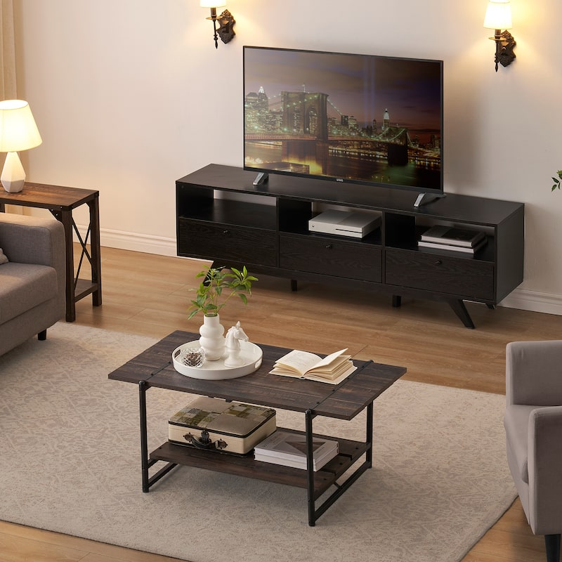 41" Large Wood Coffee Table with Storage Shelf