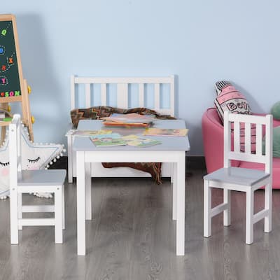Qaba Kids Table and 2 Chairs Set 3 Pieces Toddler Multi-usage Desk Indoor Arts & Crafts Study Rest Snack Time Easy Assembly Grey