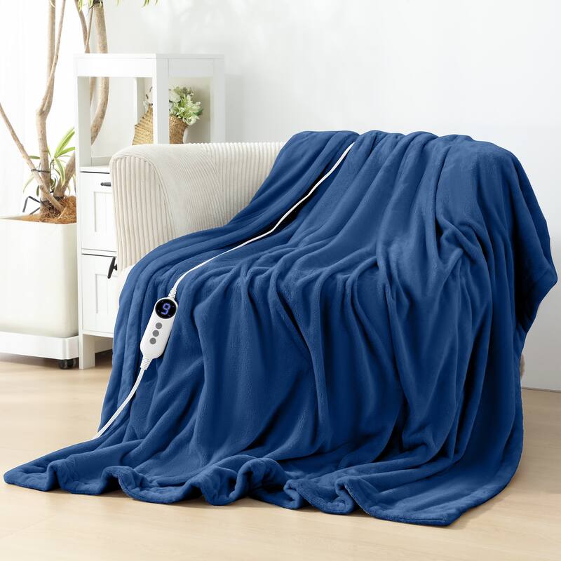 Reversible Flannel Electric Blanket, Heated Throw, Temperature and Timing Functions of a Controller