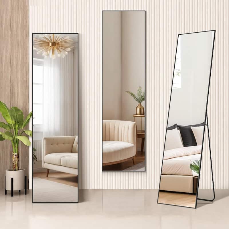 Modern Freestanding Full Length Floor Mirror, 16"x59" Body Wall Mirror, Tall Mirror with Stand Aluminum Alloy Frame
