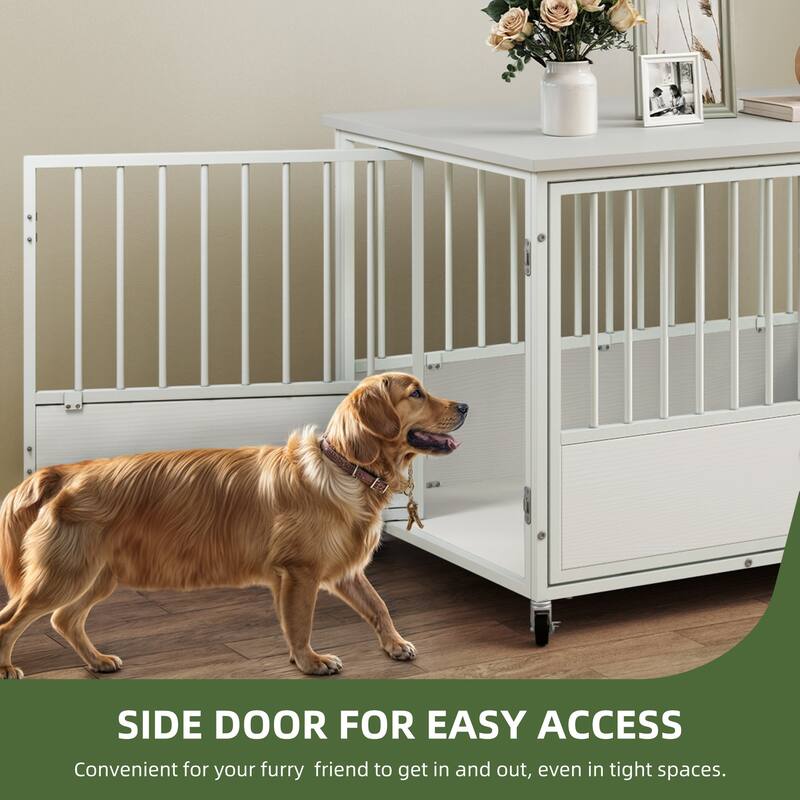 38"/43" Dog Crate Furniture Cage Table with Wheels And Double Doors