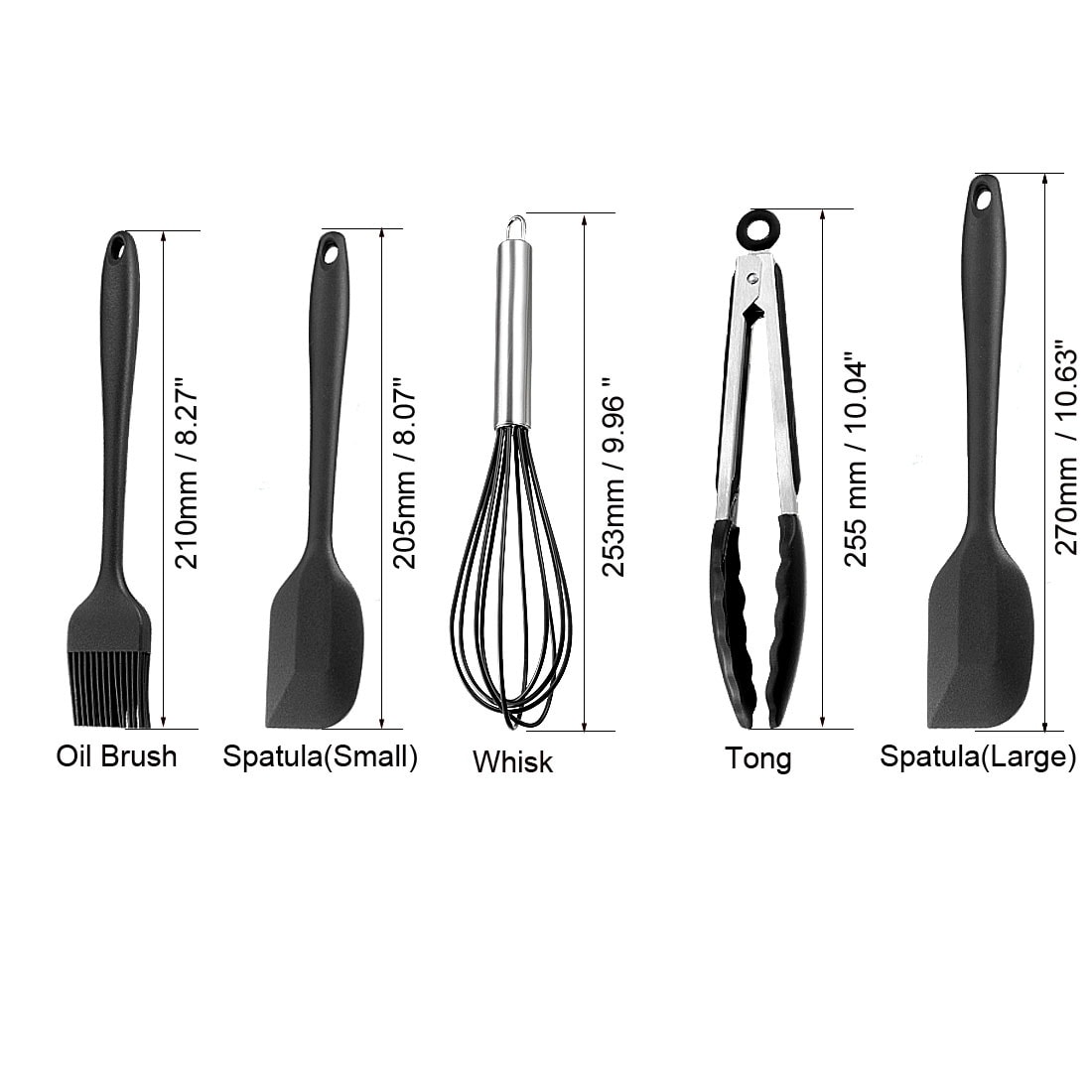 10 Piece Silicone Kitchen Cooking Utensils Set, Black by Elyon Tableware