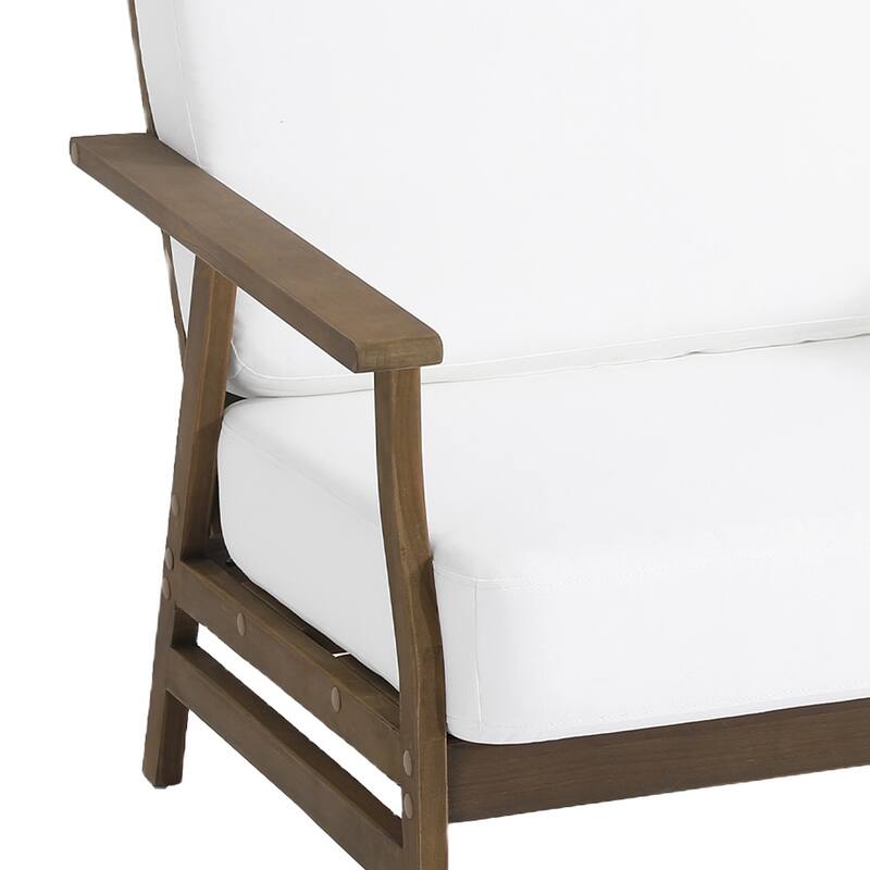 Modern Wood Cushioned Outdoor Patio Sofa Loveseat with Coffee Table