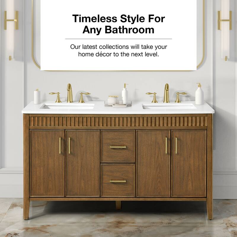 OVE Juliette Warm Walnut Bathroom Vanity with White Quartz Top