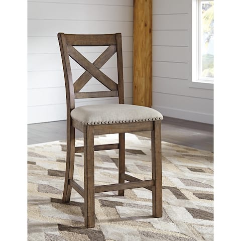 Moriville Counter Height Brown Beige Stool (Set of 2)