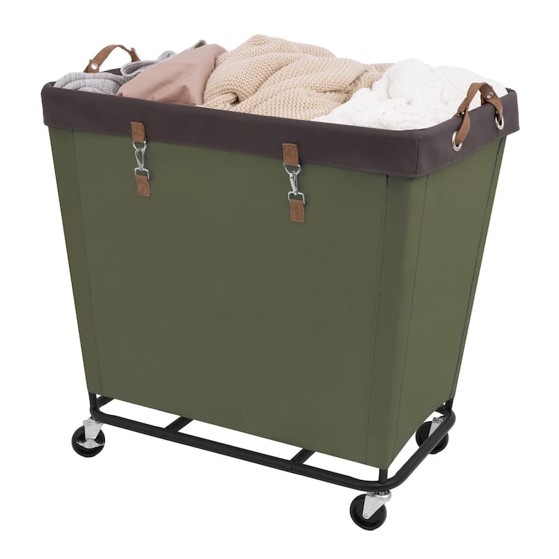 Large Laundry Hamper with Wheels, 320L Canvas Laundry Basket for Hotel, Home, Closet, Dorm - Green