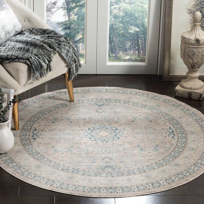 SAFAVIEH Archive Keida Distressed Vintage Boho Oriental Rug - 5' Round - Grey/Blue