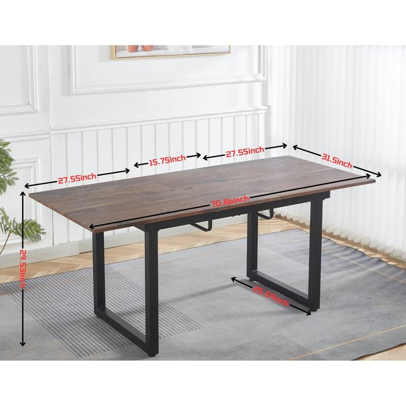 Square Extendable Dining Table with metal leg, Modern Space Saving Kitchen Table for Living Room
