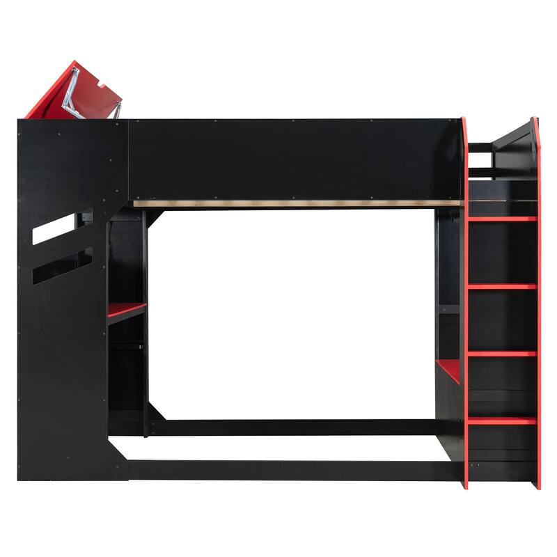 Full Size Gamer Loft Bed with Adjustable Desk, RGB Light Strip and Charging Station by Harper&Bright Designs