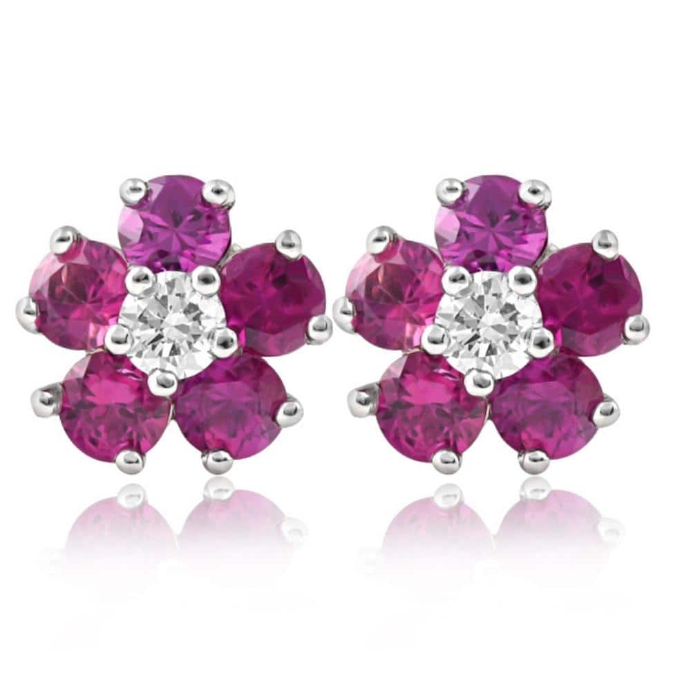 Bliss Diamond 1 1/2 Ct Ruby & Diamond Studs in 14k White Gold