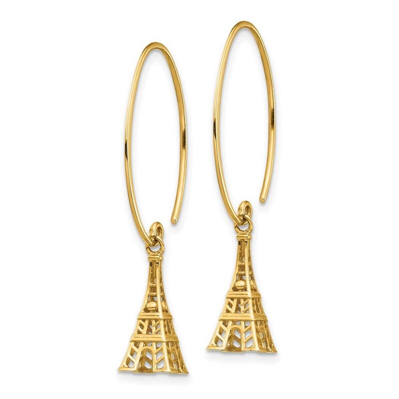 Curata 14k Eiffel Tower Long Drop Dangle Earrings - 34.8x14.59mm Wide