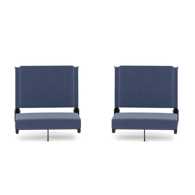 Padded Stadium Chairs with Handles and Bleacher Hooks (Set of 2) - 14"D x 18"W x 18"H - Navy Blue