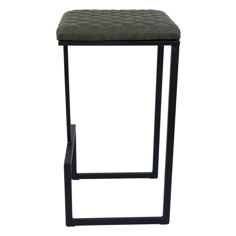 Quincy Leather Quilted Counter Height Barstool (Set of 2) with Upholstered Square Seats & Footrest for Home Bar & Kitchen