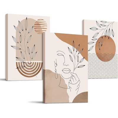 Geometric Line Leaf Sun Moon Canvas Artwork Paintings