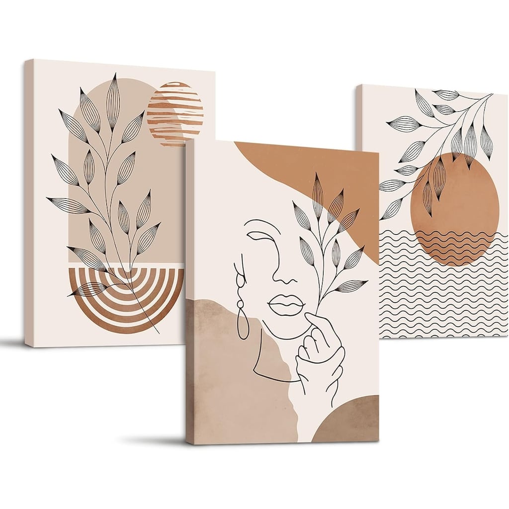 Geometric Line Leaf Sun Moon Canvas Artwork Paintings