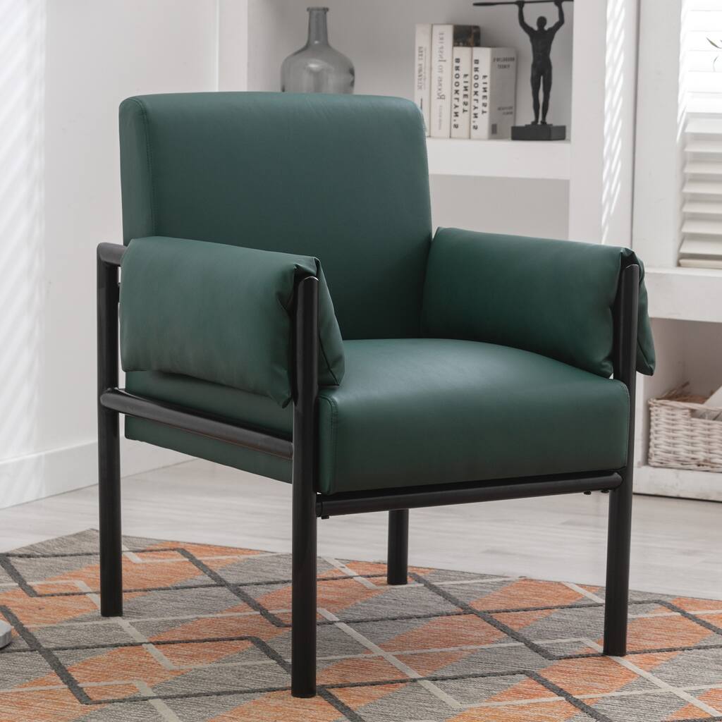 PU Leather Accent Chair with Overstuffed Armrest for Living Room Bedroom