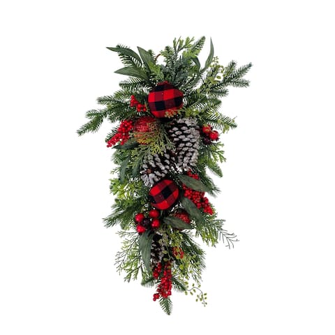 Teardrop Mixed Evergreen Ornaments Cones Berries Red Black 30" - 30